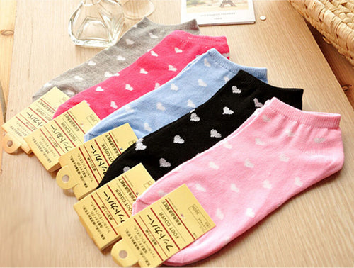 1/5 Pair Soft Boat Socks For Women Sweet Heart Design Women Girls Sock Slippers Cotton Blend Pink Blue Rose Grey Black