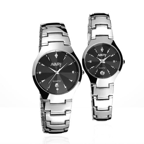 2PC Couple Watch Luxury with Calendar Quartz Watches Stainless Steel Date Wrist Watches Reloj Lovers' Gift
