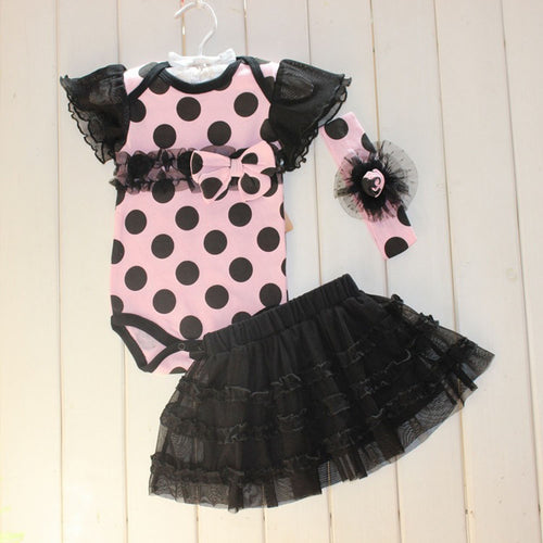 1 Set born Infant Baby Girl Clothing Polka Dot Headband + Romper + TUTU Outfit Clothes 3pcss Sets
