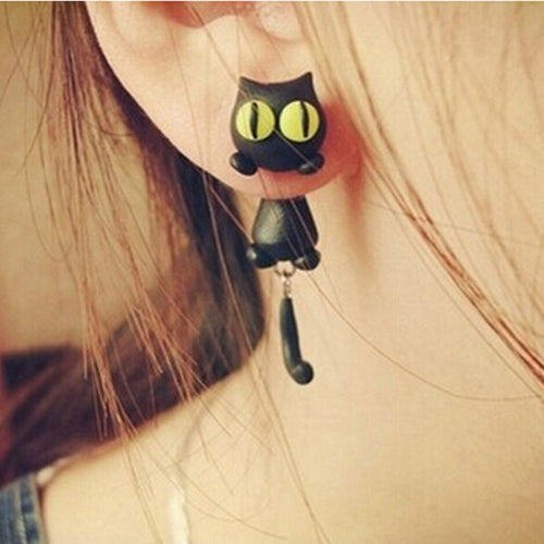 100% Handmade Polymer Clay Cute Cat Cotton Animal Stud Earrings Ear Stud Jewelry Brincos