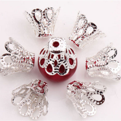 100 Pcs Silver Plated Flower Bead Caps Findings Filigree Flower Cup Shape 7mm Silver Bead Caps For Diy Jewelry Making