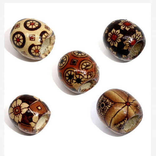 100Pcs Mixed Painted Wood Spacer Beads Fit Charm Bracelet