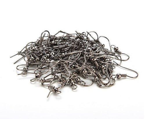 100Pcs Women Earring Fish Hook Coil Ear Wire for Jewelry Women Jewelry 4 Colors Golden Silver Black Dark Bronze Colors