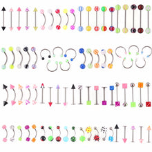 105Pcs Body Jewelry Eyebrow Navel Belly Lip Tongue Nose Piercing Bar Ring