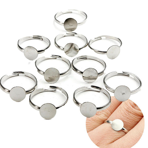 10PCS Dia 8mm Adjustable Silver Plated Flat Ring jewelry Findings Pad Bases Blanks Accessories