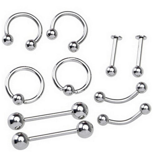 10PCS Stainless Steel Curved Eyebrow Nose Lip Earrings Nipple Piercings Punk Body Piercing