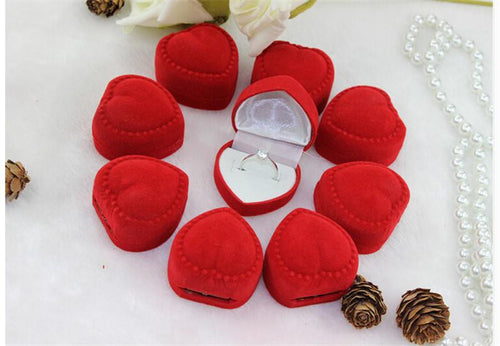 10Pcs Romantic Elegant Simplicity Durable Lid Open Red Heart Shape Ring Boxes Velvet & Flock Gift Boxes Jewelry Supplies