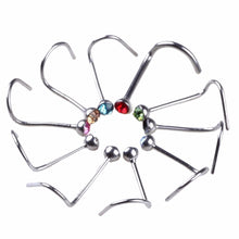 10Pcs Mix Colors Rhinestone Hook Bone Bar Pin Piercing Jewelry Nose Studs Rings