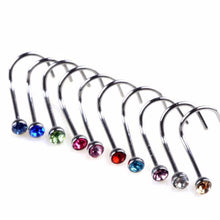 10Pcs Mix Colors Rhinestone Hook Bone Bar Pin Piercing Jewelry Nose Studs Rings