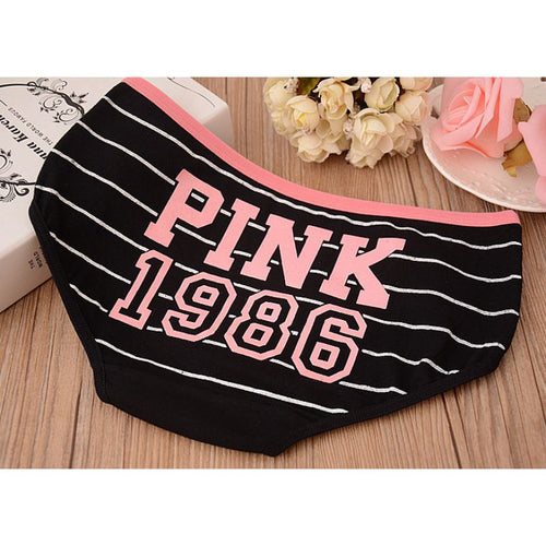 12 Style Sexy Underwear Women Panties Cotton Stripe Mid Rise Panties Cute Letter Pink Print Girl Casual Underwear PY3