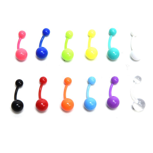 12Pcs Flexible Navel Bar Barbell Rings Mixed Belly Button Piercing Body Jewelry