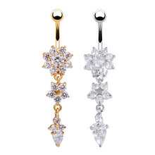 18K Gold Plated Dangle Flower AAA Crystal CZ Navel Bell Button Rings Sexy Body Piercing Navel Body Jewelry