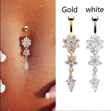 18K Gold Plated Dangle Flower AAA Crystal CZ Navel Bell Button Rings Sexy Body Piercing Navel Body Jewelry