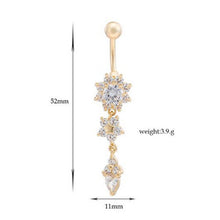 18K Gold Plated Dangle Flower AAA Crystal CZ Navel Bell Button Rings Sexy Body Piercing Navel Body Jewelry