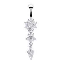 18K Gold Plated Dangle Flower AAA Crystal CZ Navel Bell Button Rings Sexy Body Piercing Navel Body Jewelry