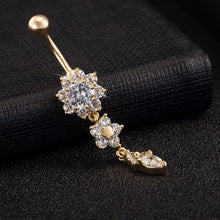 18K Gold Plated Dangle Flower AAA Crystal CZ Navel Bell Button Rings Sexy Body Piercing Navel Body Jewelry