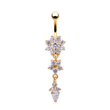 18K Gold Plated Dangle Flower AAA Crystal CZ Navel Bell Button Rings Sexy Body Piercing Navel Body Jewelry