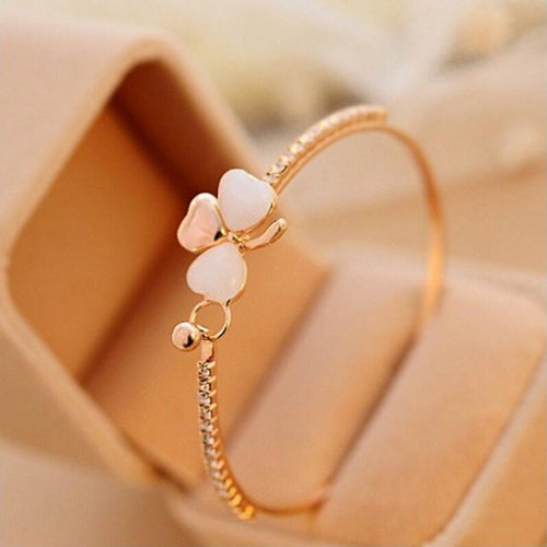 18k Yellow Gold Filled Clear Austrian Crystal Bracelet Bangle Jewelry Flower Women Jewelry
