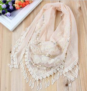 150*50CM7 Colors Tassel Scarf women Embroidered Flower Scarf Bib