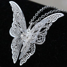 3 Layer 3D Crystal Rhinestone Silver Plated Butterfly Long Necklaces Sweater Pendants Collars Jewelry