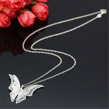 3 Layer 3D Crystal Rhinestone Silver Plated Butterfly Long Necklaces Sweater Pendants Collars Jewelry