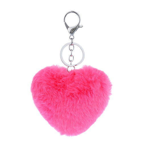 3 Colors Luxury Imitation Keychain Soft Heart Shape Ball PomPom Car Handbag Key Ring