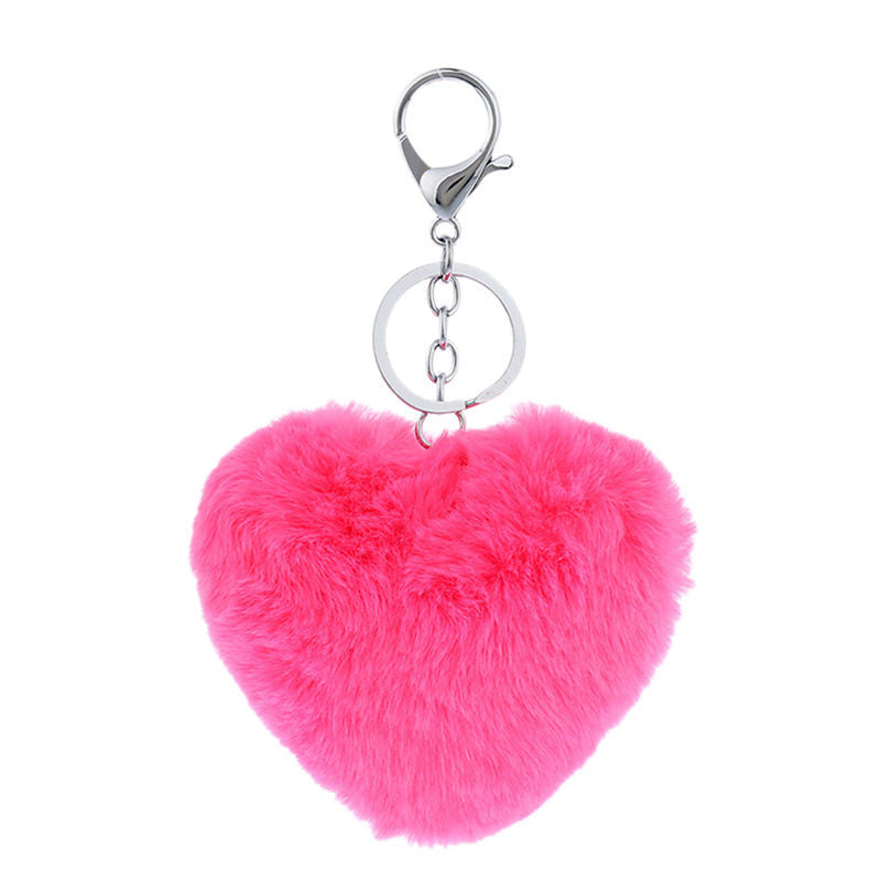 3 Colors Luxury Imitation Keychain Soft Heart Shape Ball PomPom Car Handbag Key Ring