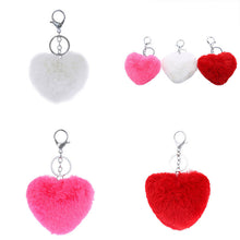 3 Colors Luxury Imitation Keychain Soft Heart Shape Ball PomPom Car Handbag Key Ring