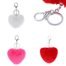 3 Colors Luxury Imitation Keychain Soft Heart Shape Ball PomPom Car Handbag Key Ring