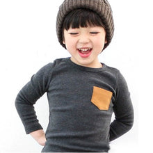 2-7Y Baby Kids Boys Girls Unisex Long Sleeve Clothes Crewneck Children T-shirts Pocket Decor Shirt Clothing PY1