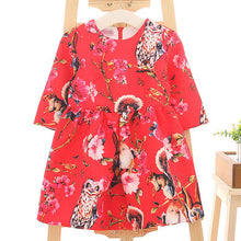 2-8Y New Kids Children Girls Floral Owl Print Princess Dress One Piece Party Dresses