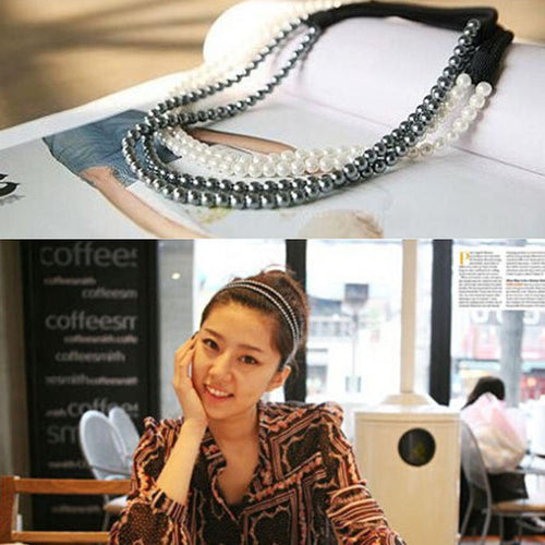 2 Layers Pearl Women Hair Band Womens Girls Elastic Pearl Hair Hoop Double Lovely Pearl Hair Band Headband