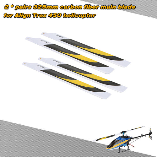 2 Pairs Carbon Fiber 325mm Lightweight Main Blades for Align Trex Electric 450 RC Helicopter 325 Quadcopter Airplane