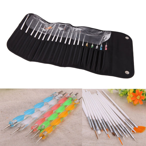 20Pcs Nail Art Design Painting Dotting Detailing Pen Brushes Bundle Tool Kit Set with Case