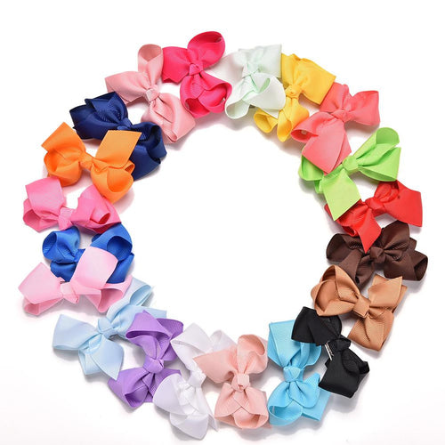 20Pcs Colorful Grosgrain Ribbon Boutique Hair Bows With Clip Bowknot Hairpins For Kids Girl Hair Accessories