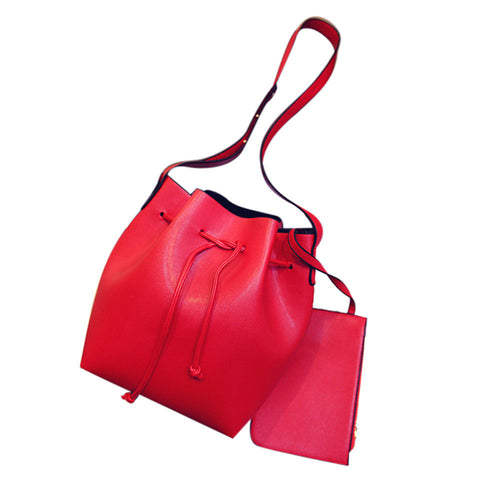 2PC Women Bucket Bag Drawstring Handbag Retro Lady Shoulder Bag Design Handbags