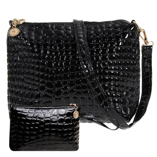 2PCBag Handbag Set Women MessengShouldBag Crocodile PU LeathCasual Tote Crossbody Quilted BagSet Women Clutch Bag