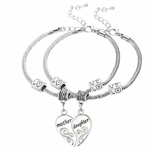 2PCS Mom Women Girl Femme Charm Statement Jewelry Mother Daughter Broken Heart Bracelet Bangle Party Gifts