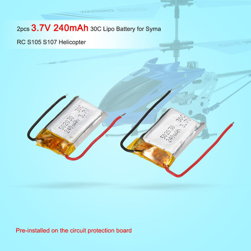 2Pcs 37V 240mAh 30C Lipo Battery for Syma S107S105 RC Helicopter