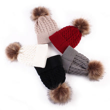 2pcss Baby & Mother Knitted Cotton Hat Family Boy Girl Toddler Adult Cute Crochet Beanies Fur Ball Kids Hats for Caps