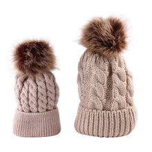 2pcss Baby & Mother Knitted Cotton Hat Family Boy Girl Toddler Adult Cute Crochet Beanies Fur Ball Kids Hats for Caps