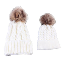 2pcss Baby & Mother Knitted Cotton Hat Family Boy Girl Toddler Adult Cute Crochet Beanies Fur Ball Kids Hats for Caps