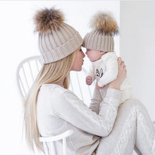 2pcss Baby & Mother Knitted Cotton Hat Family Boy Girl Toddler Adult Cute Crochet Beanies Fur Ball Kids Hats for Caps