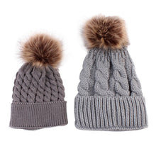 2pcss Baby & Mother Knitted Cotton Hat Family Boy Girl Toddler Adult Cute Crochet Beanies Fur Ball Kids Hats for Caps