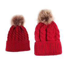 2pcss Baby & Mother Knitted Cotton Hat Family Boy Girl Toddler Adult Cute Crochet Beanies Fur Ball Kids Hats for Caps