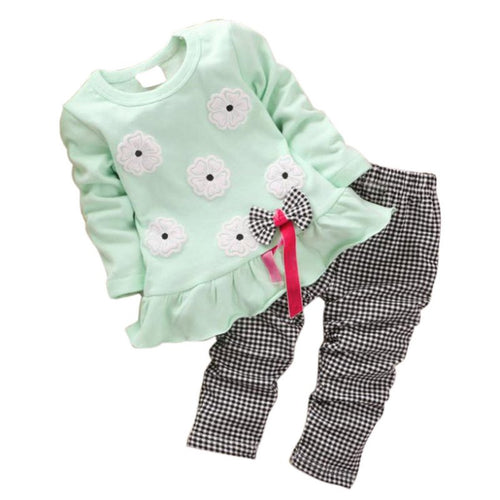 2pcss Kids Baby Girl Minnie Clothes Sets Pullover Bow Tops+Plaids & Checks Pants Outfits Set WholeBaby Boutique Clothing