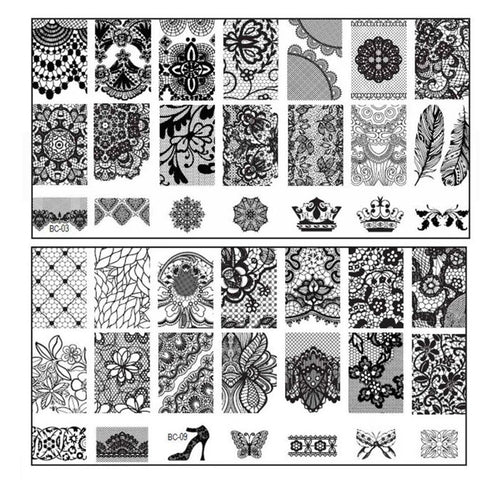 2pc Lace Flowers Nail Art Stamp Stamping Image Plate 6*12cm Stainless Steel Nail Template Manicure Stencil Tools