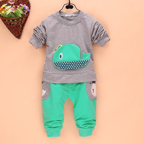 2pcss Outfits 1-4Years Kids Baby Boys Clothes Long Sleeve Whale Tops+Long Pants Clothing Sets 4 Colors
