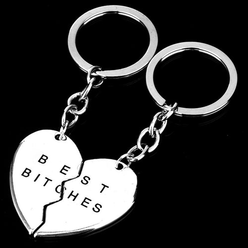 2Pcs/Pair Jewelry Man and Woman Silver Color Love Heart Keychains For Couples Best Bitches Key Chains for Friendship