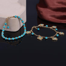 2Pcs Punk Boho Turquoise Beads Anklets Gold Plated Tassels Bracelet Womens Foot Chain Anklet Bracelet Foot Jewelry for women